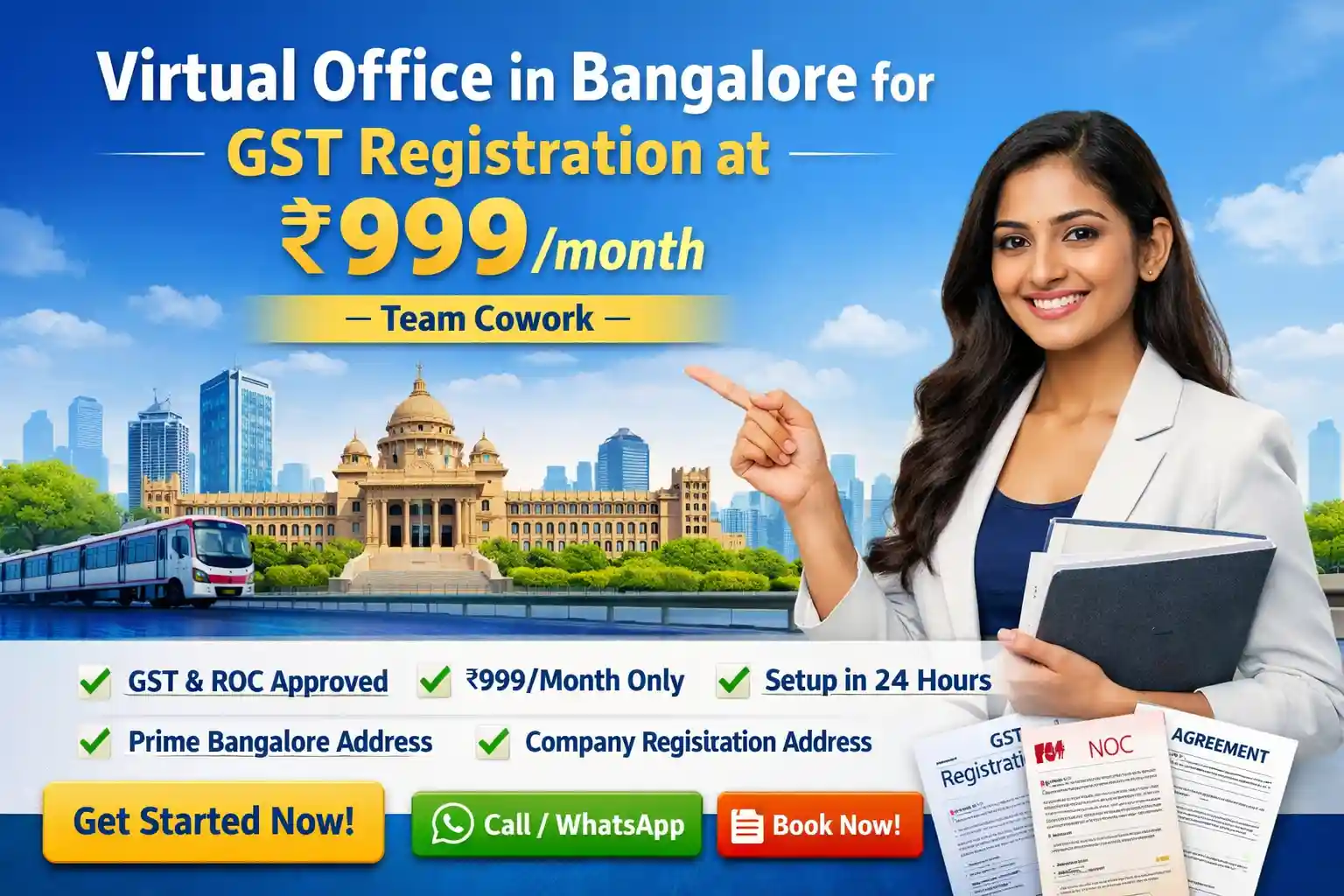 Virtual Office in Bangalore for GST Registration @ ₹999 | Team Cowork